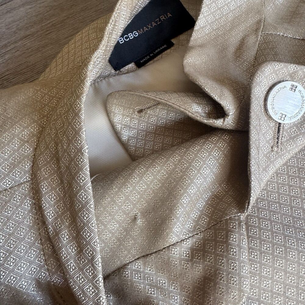 BCBGMAXAZRIA Womens Gold Woven Suiting Double Breasted Jacket Fits Sz S/M - Picture 12 of 16
